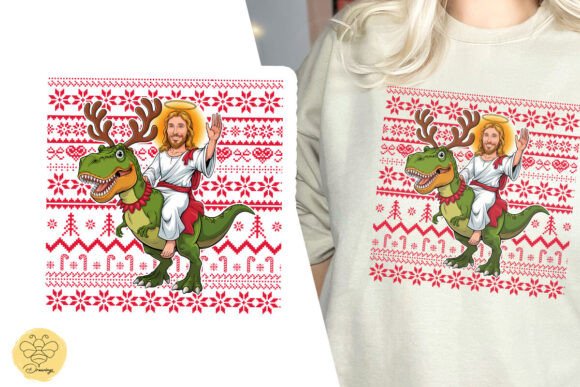 Jesus Ride T-Rex Dinosaur Funny PNG for T-Shirt Designs